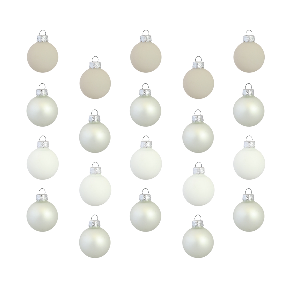 Set of christmas decorations in white, opal and cream colours