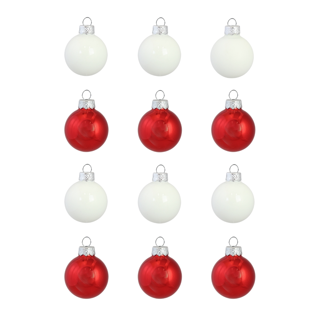 Set of christmas decorations in red and white colour.