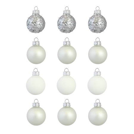 Set of christmas decorations in silver and white colours