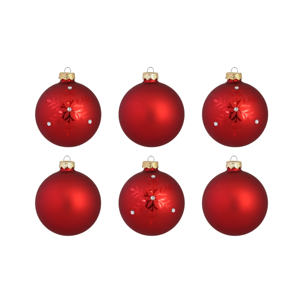 Set of ornaments in red with décor of snowflake
