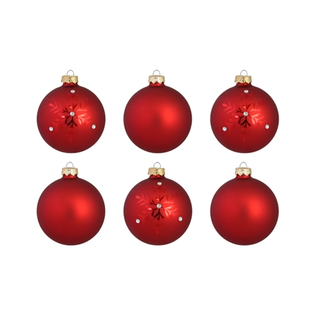 Set of ornaments in red with décor of snowflake
