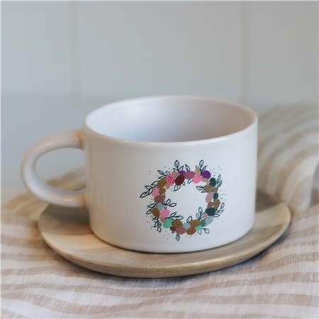 White mug with easter wreath