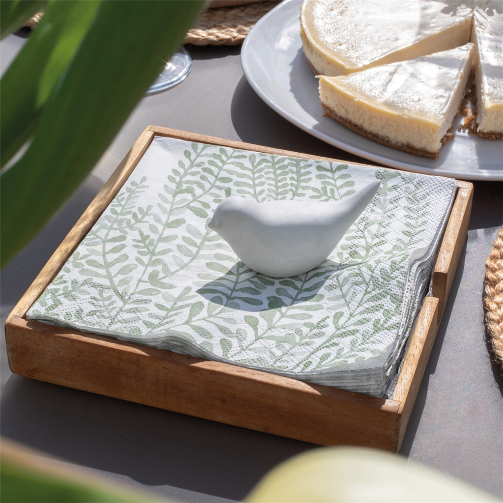 Napkin holder with porcelain bird