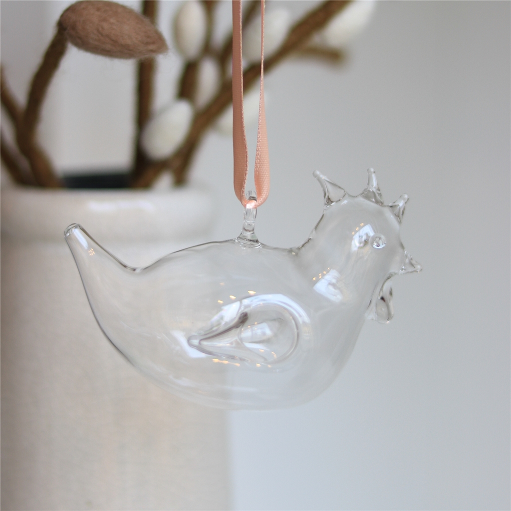 Glass hen with eyelet