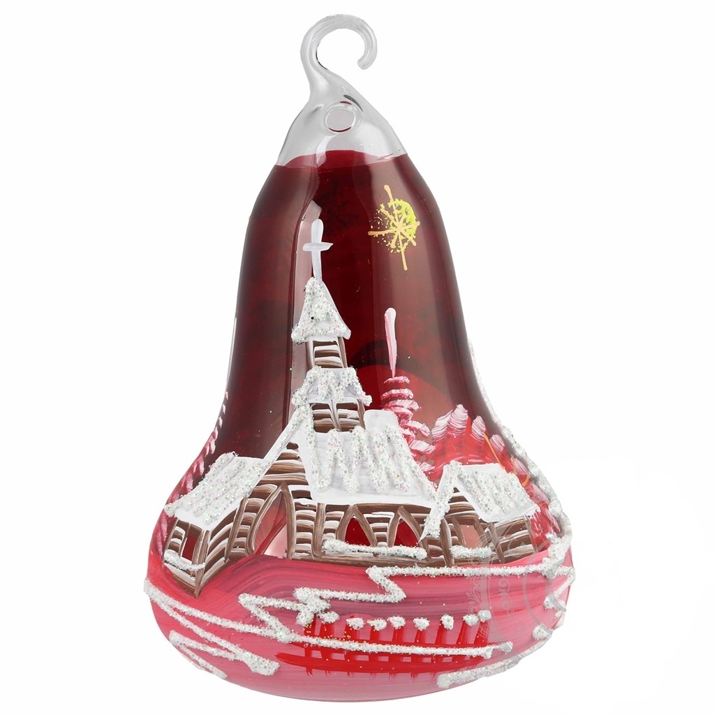 Glass bell-shaped candleholder dark red
