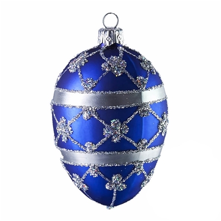 Dark blue glass Easter egg with silver décor
