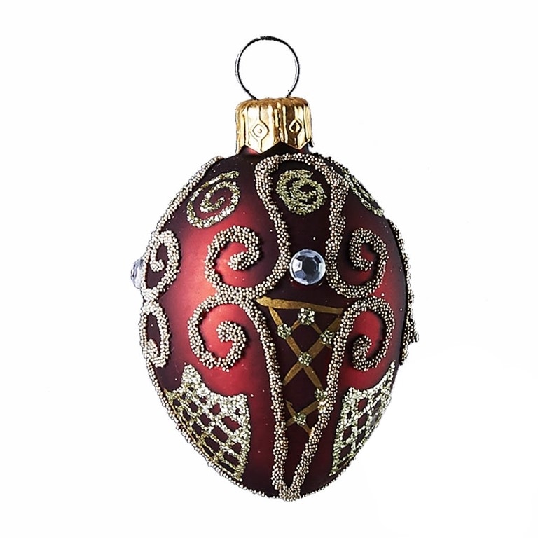 Dark red glass Easter egg with bead décor
