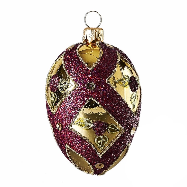 Gold glass Easter egg with crimson decor gloss finish
