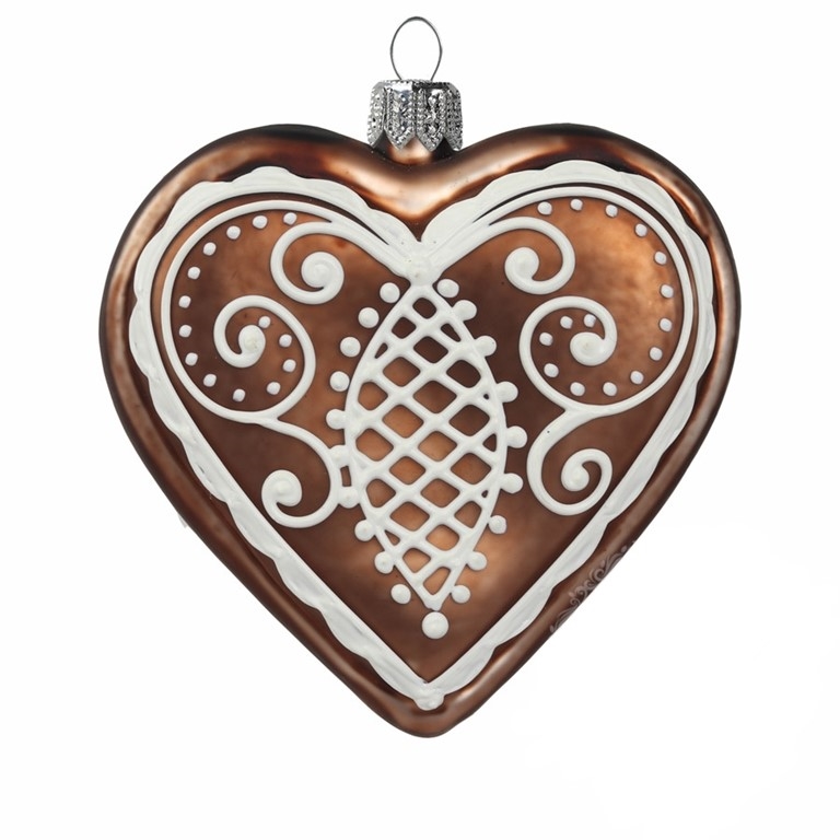Glass Christmas ornament brown heart gingerbread