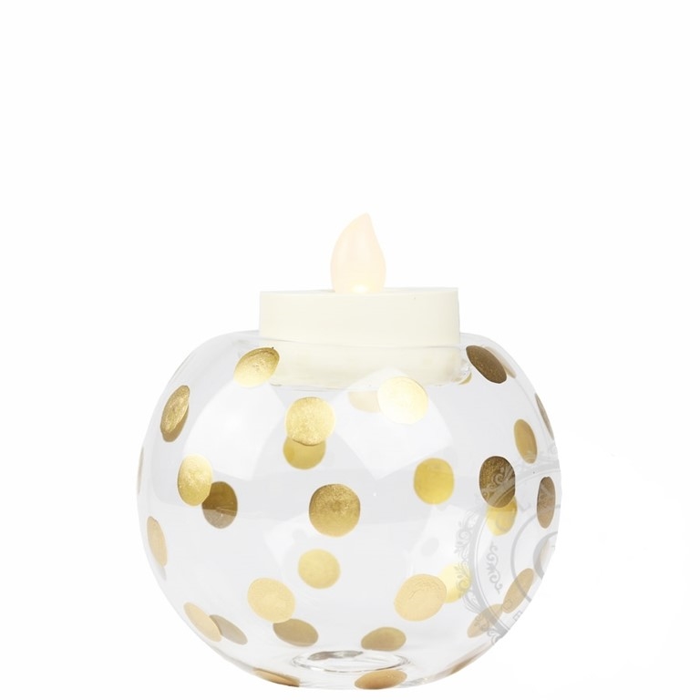 Glass candle holder with golden dots