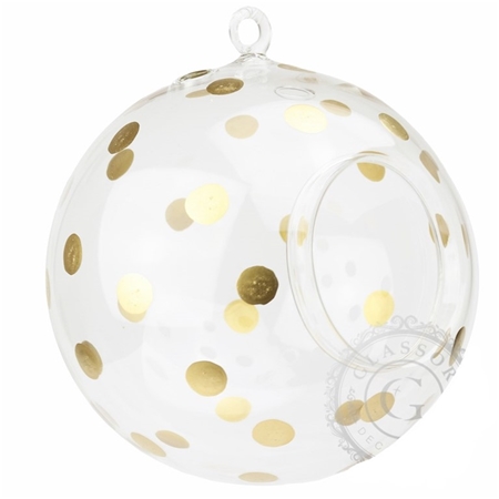Hanging candle holder clear with polka dots