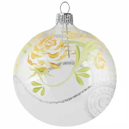 Transparent bauble with orange and green roses
