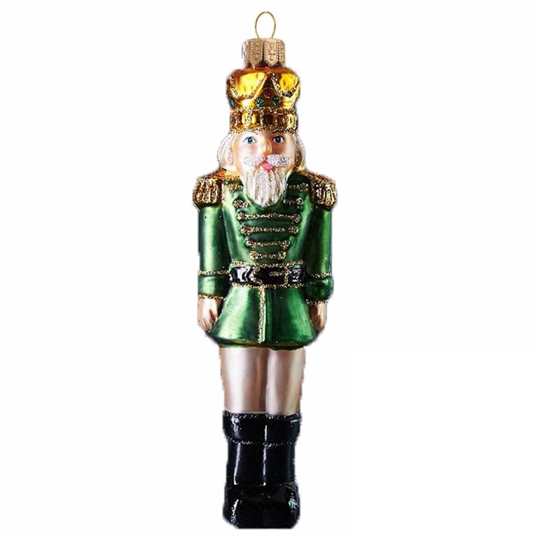 Nutcracker Glass Christmas Ornament in Green Coat