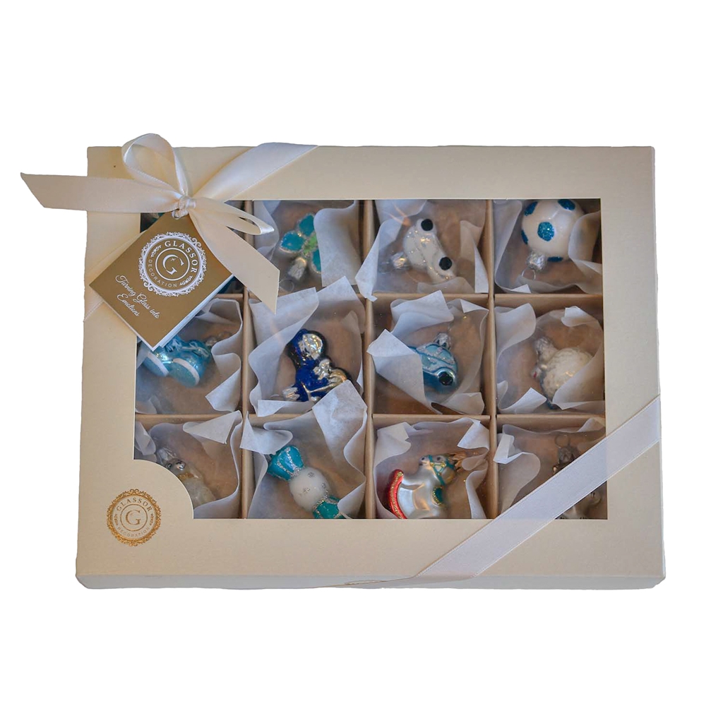 Set of 12 mini ornaments for boys