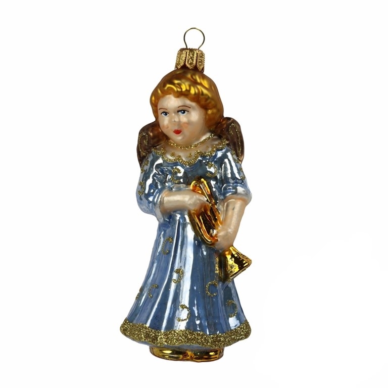 Blue Christmas Angel with trumpet