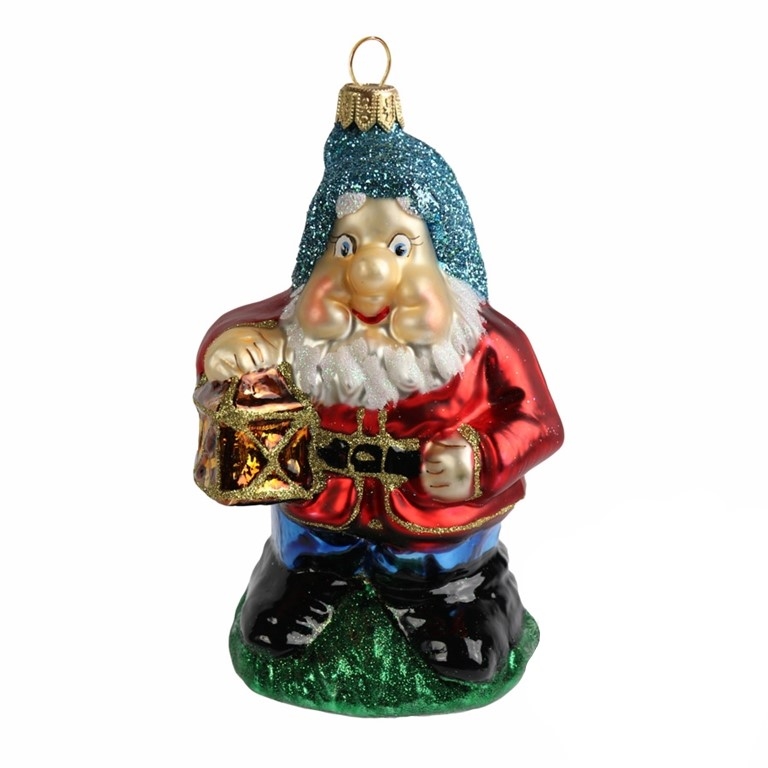 Dwarf with lantern Christmas ornament
