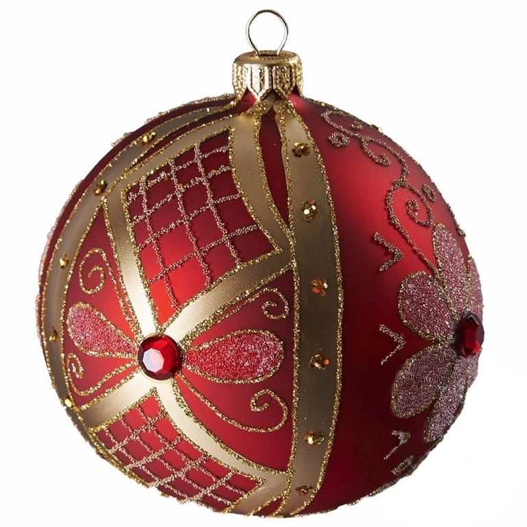 Red Christmas bauble with blossom décor