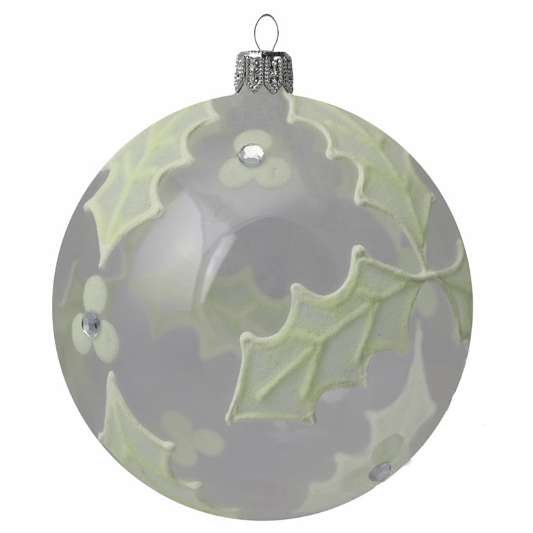 Clear bauble with holly phosphorescent decor