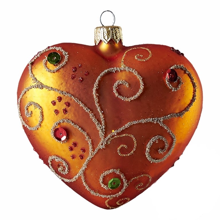 Christmas heart orange rhinestones