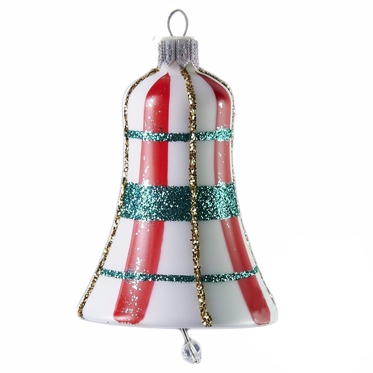 White bell with red and green décor