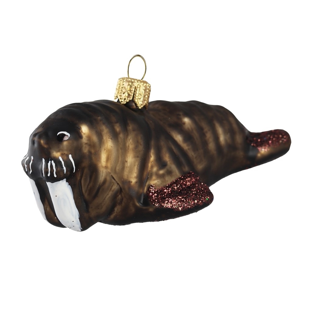 Glass walrus Christmas ornament