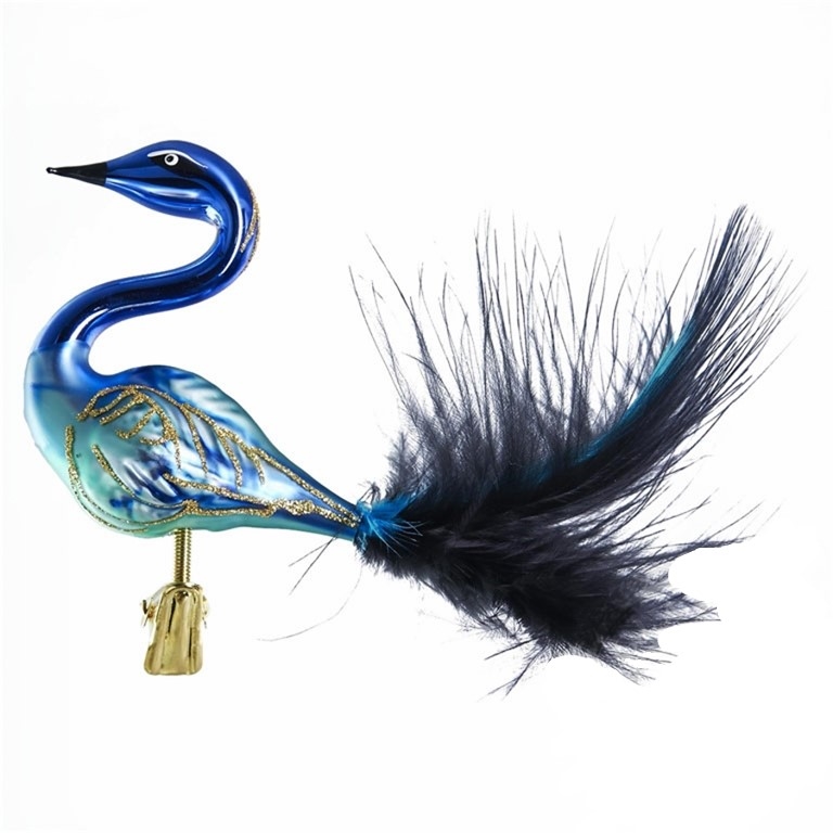 Christmas ornament turquoise peacock with blue and black feathers