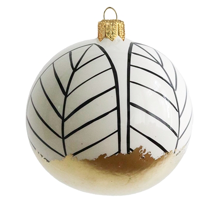 White bauble with black leaf décor