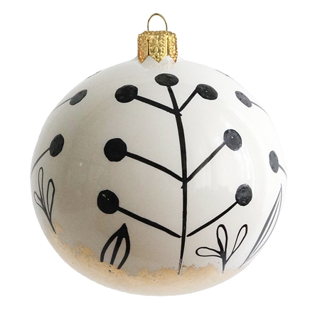 White bauble with black leaf&branch décor