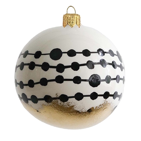 White Christmas bauble with black chain décor