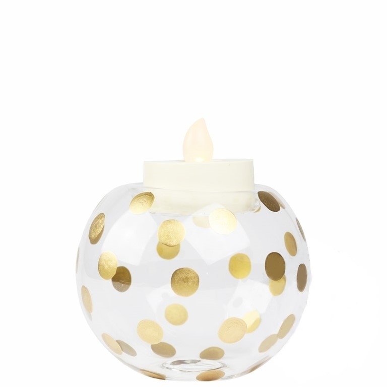 Glass candle holder with golden dots