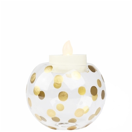 Glass candle holder with golden dots