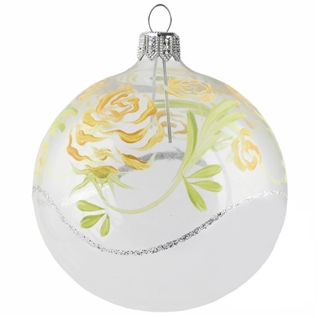 Transparent bauble with orange and green roses