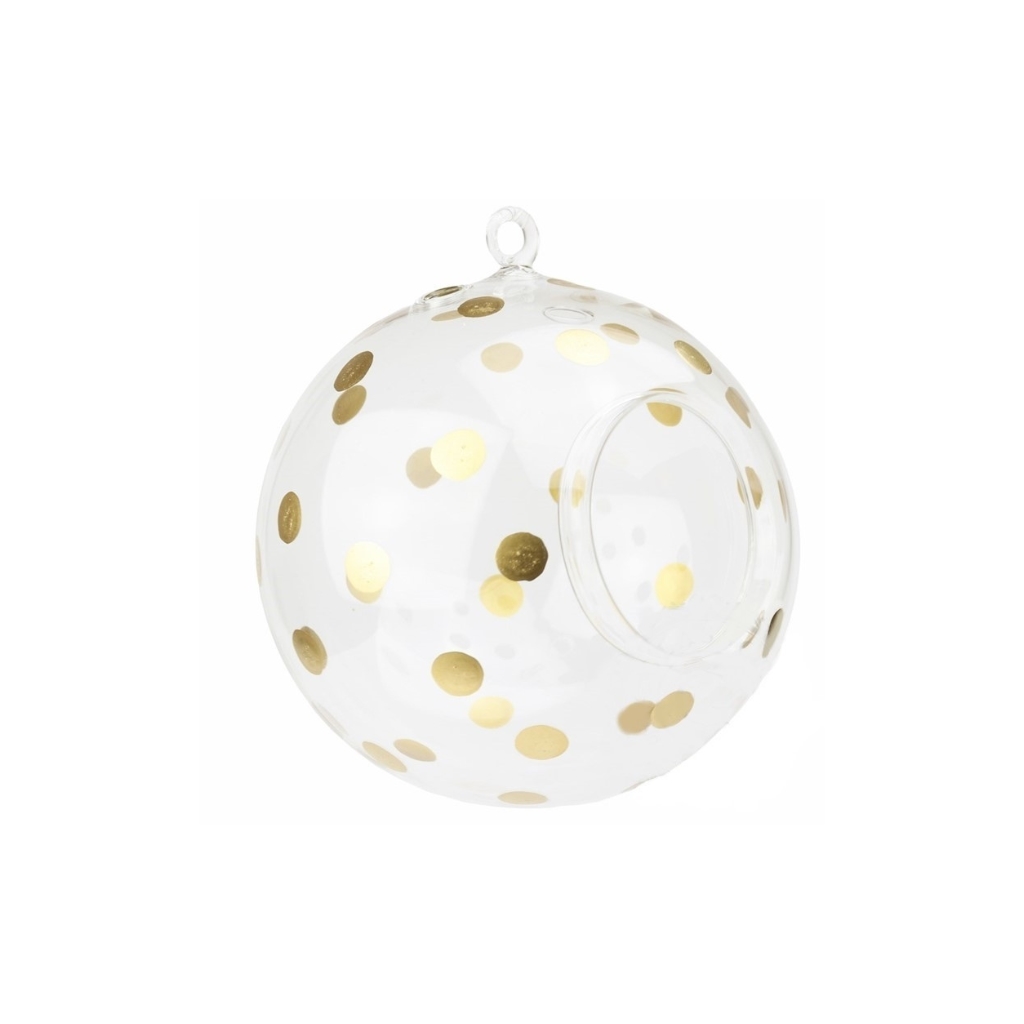 Hanging candle holder clear with polka dots