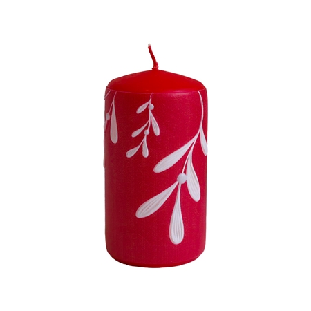 Red candle with mistletoe decor