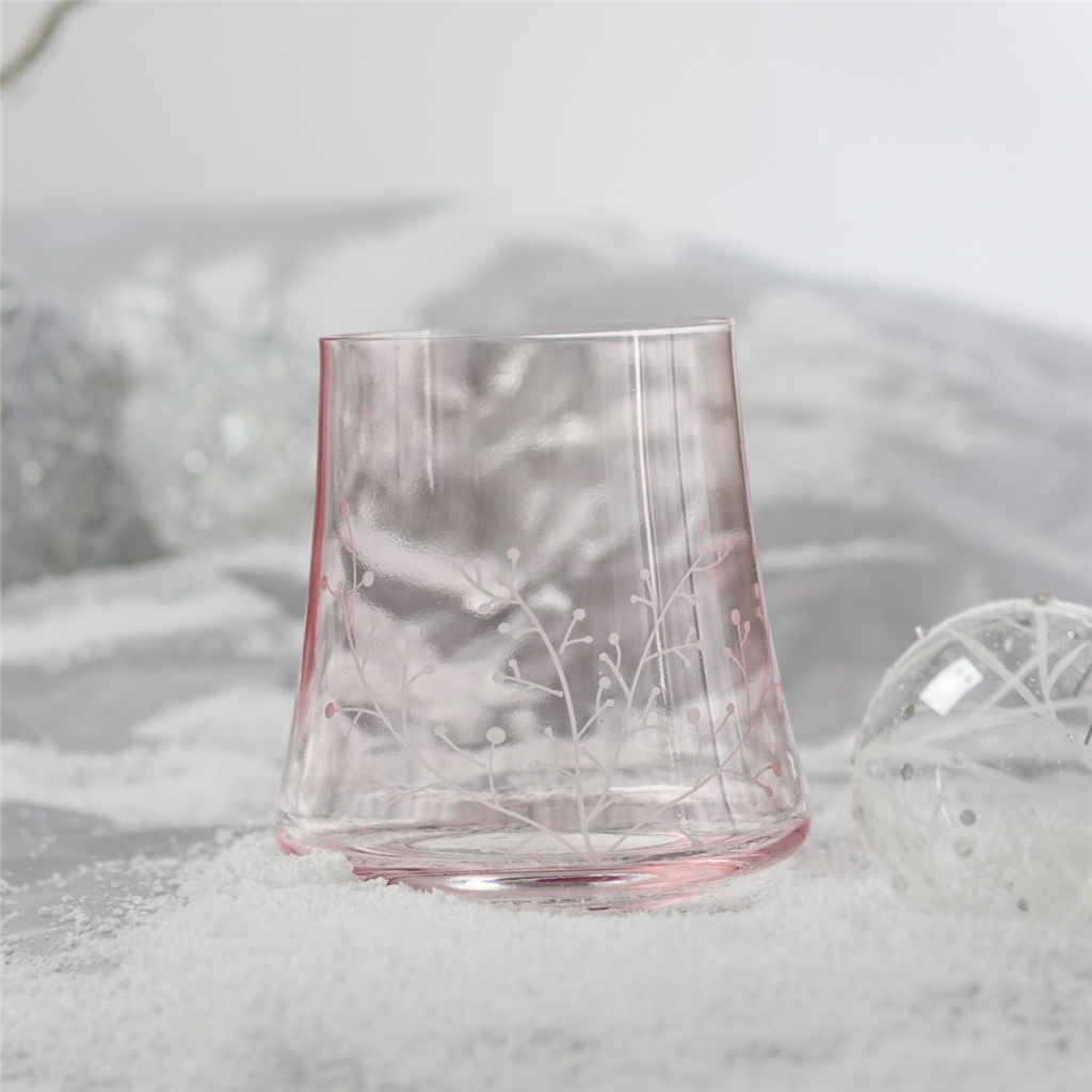 Set of pink glasses with a frosty decor