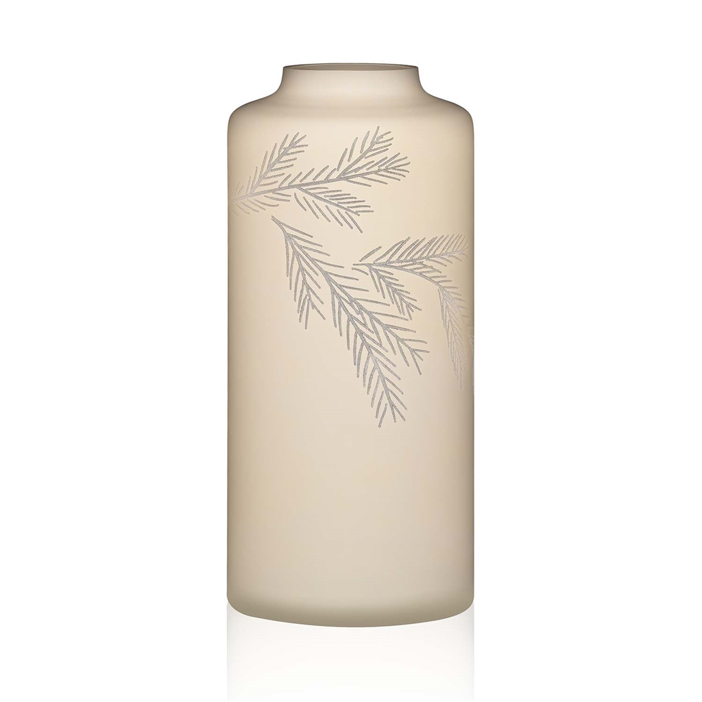 Tall beige glass vase with twig decor