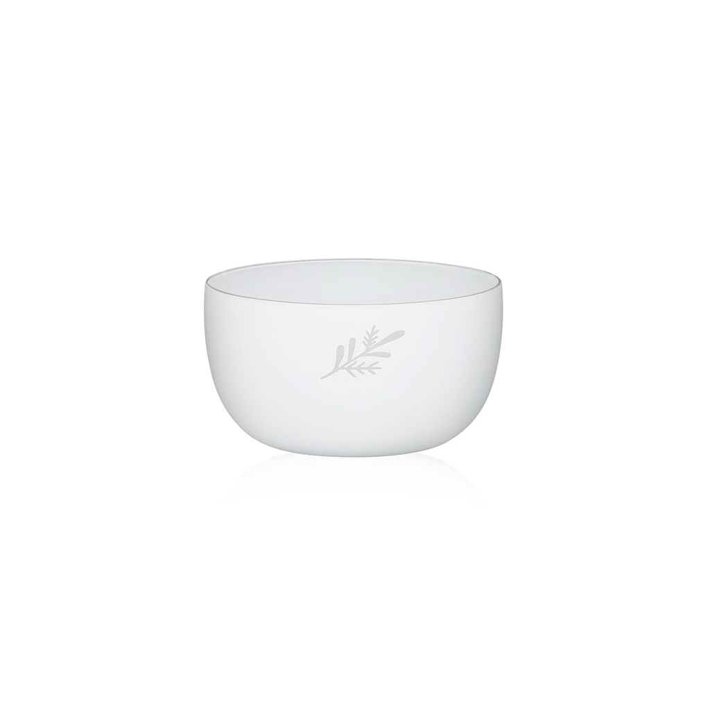 Set of two white glass bowls with leaf decoration