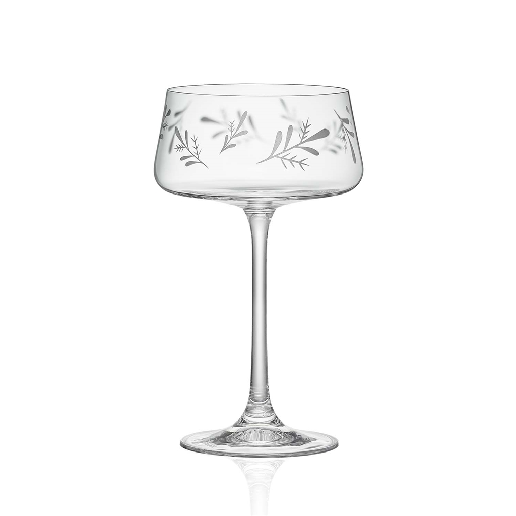 Set of cocktail glasses with leaf decoration