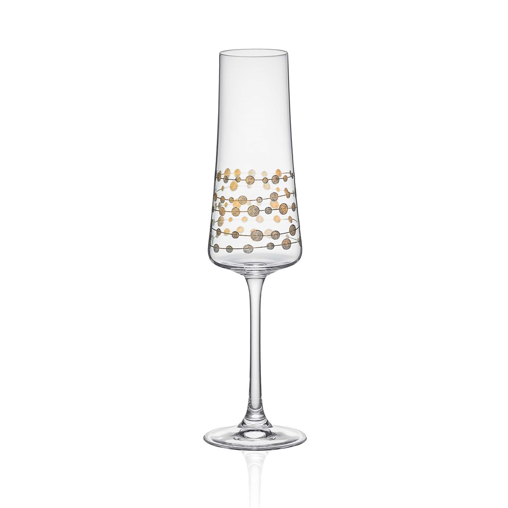 A set of champagne glasses with a gold chain