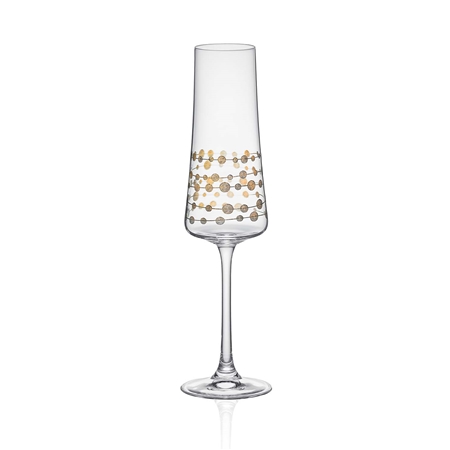 A set of champagne glasses with a gold chain