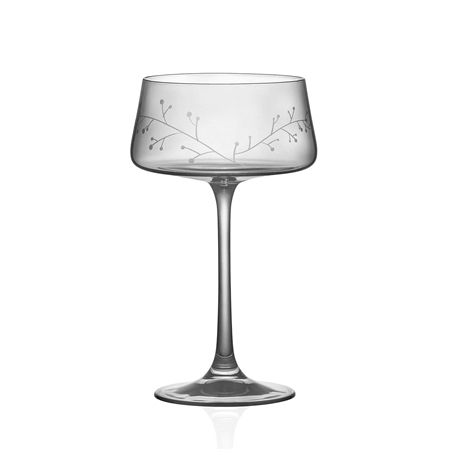 A set of gray cocktail glasses with frosty decor