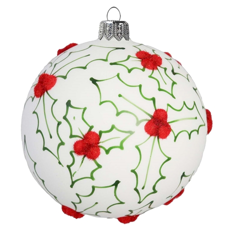 Glass Christmas ornament with holly decor