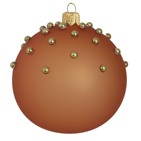 Glass ornament in matte brick color with gold pearls