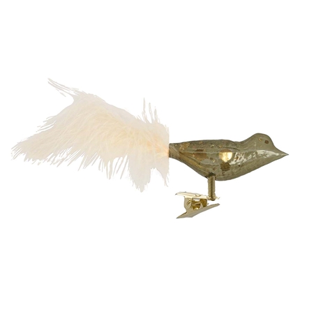 Olive green glass bird with gold dots