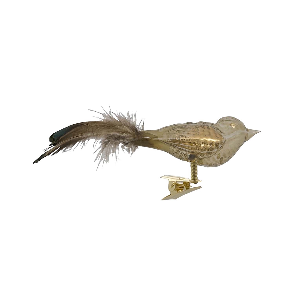 Olive green glass bird with gold piping