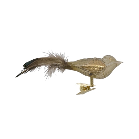 Olive green glass bird with gold piping
