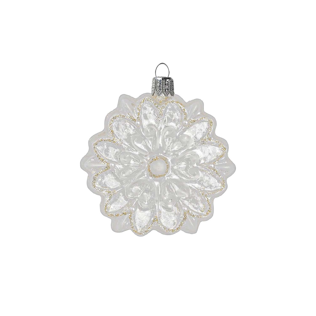 Clear glass snowflake with platinum decor