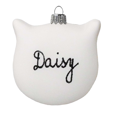 Glass medallion of a cat with a name