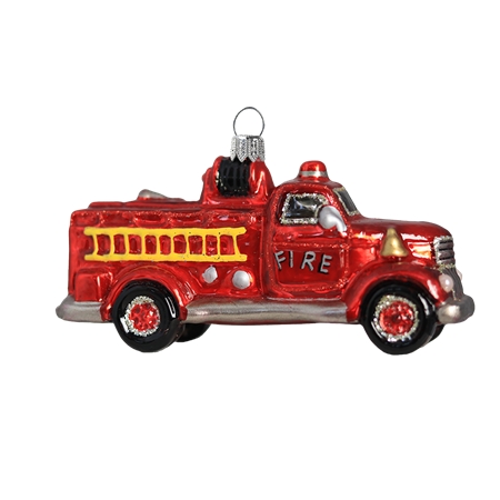 Glass ornament fire truck
