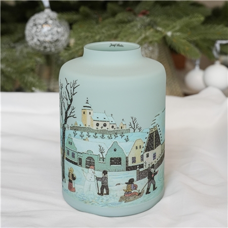 Glass vase we build a snowman